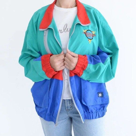 Vintage Starbust Disney Caribbean Beach Resort Primary Colours Windbreaker XL - Picture 2 of 14